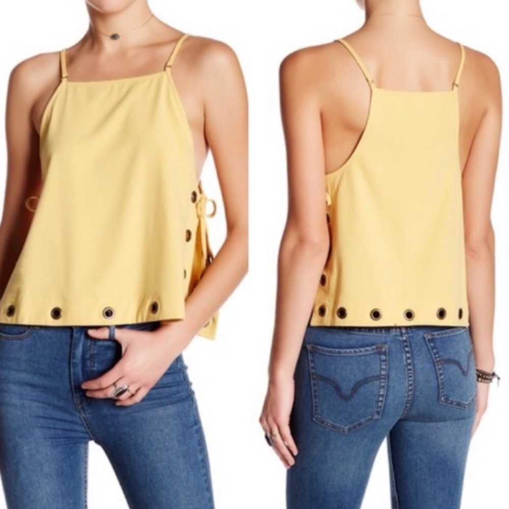 Free People Side Tie Eyelet Yellow Tank Top